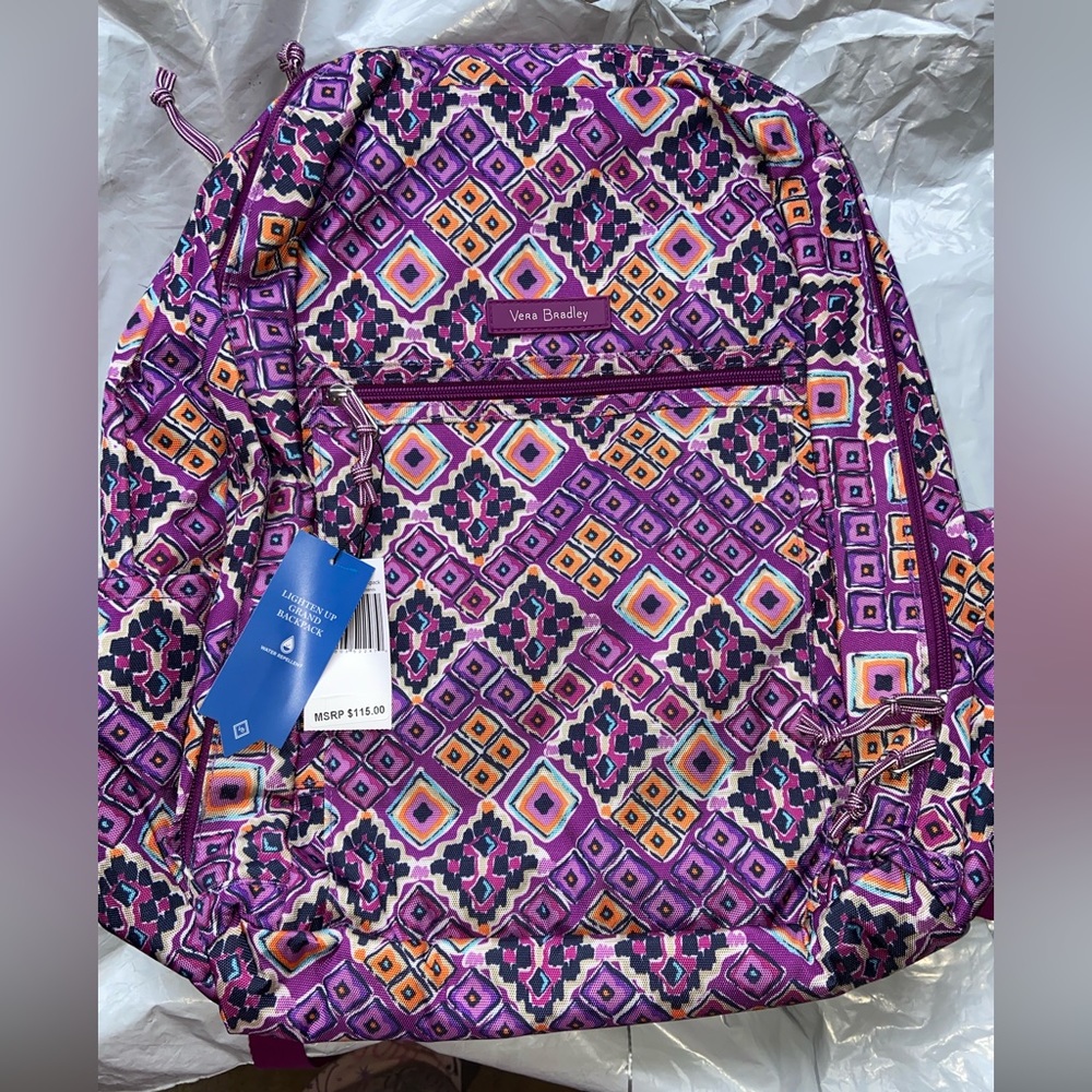 π 2x HP! NEW Vera Bradley Lighten Up Grand Backpack - Dream Diamonds Purple - Picture 9 of 11